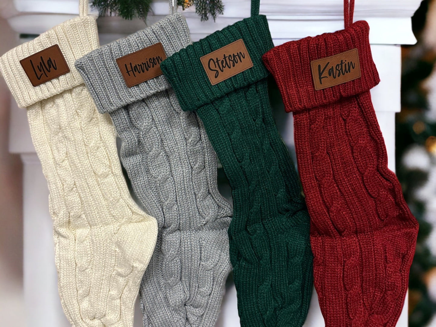 Leather patch knit stockings- Closing 11/25/23