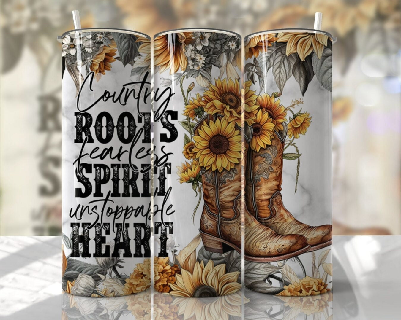 COUNTRY ROOTS FEARLESS SPIRIT UNSTOPPABLE HEART  20 OZ OR 30 OZ SKINNY Tumbler - not custom
