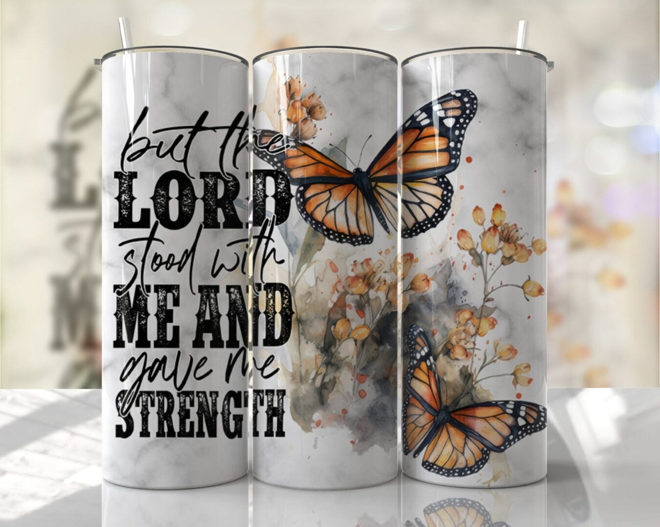 BUT THE LORD STOOD WITH ME AND GAVE ME STRENGTH  20 OZ OR 30 OZ SKINNY Tumbler - not custom