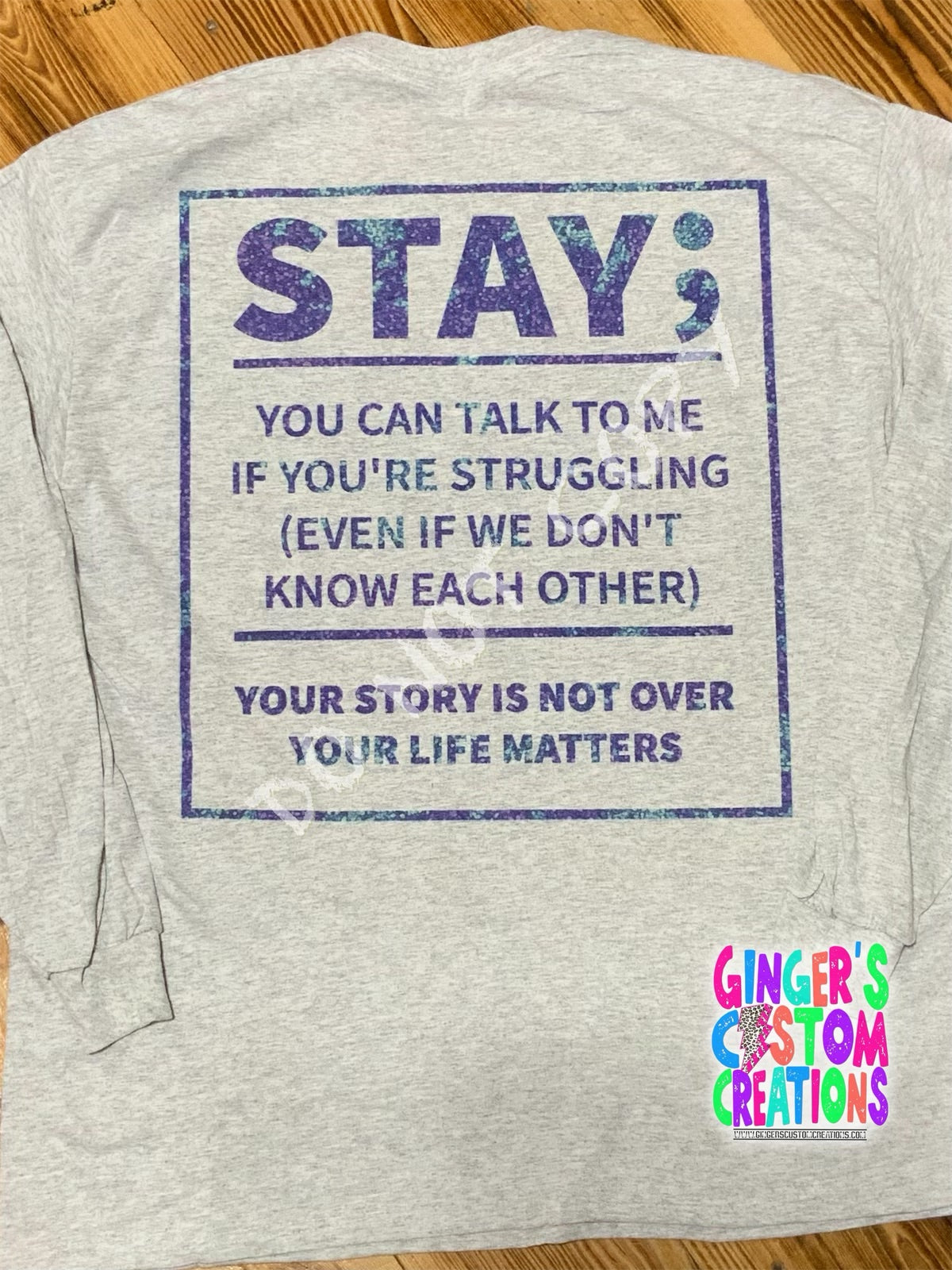 STAY - YOU CAN TALK TO ME - SUICIDE AWARENESS FRONT & BACK LONG-SLEEVE TSHIRT - ASH GREY