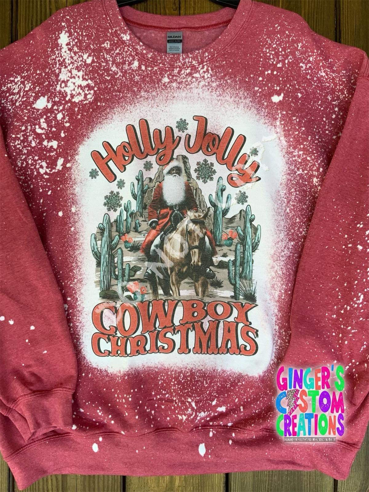 HOLLY JOLLY COWBOY CHRISTMAS RED CREWNECK