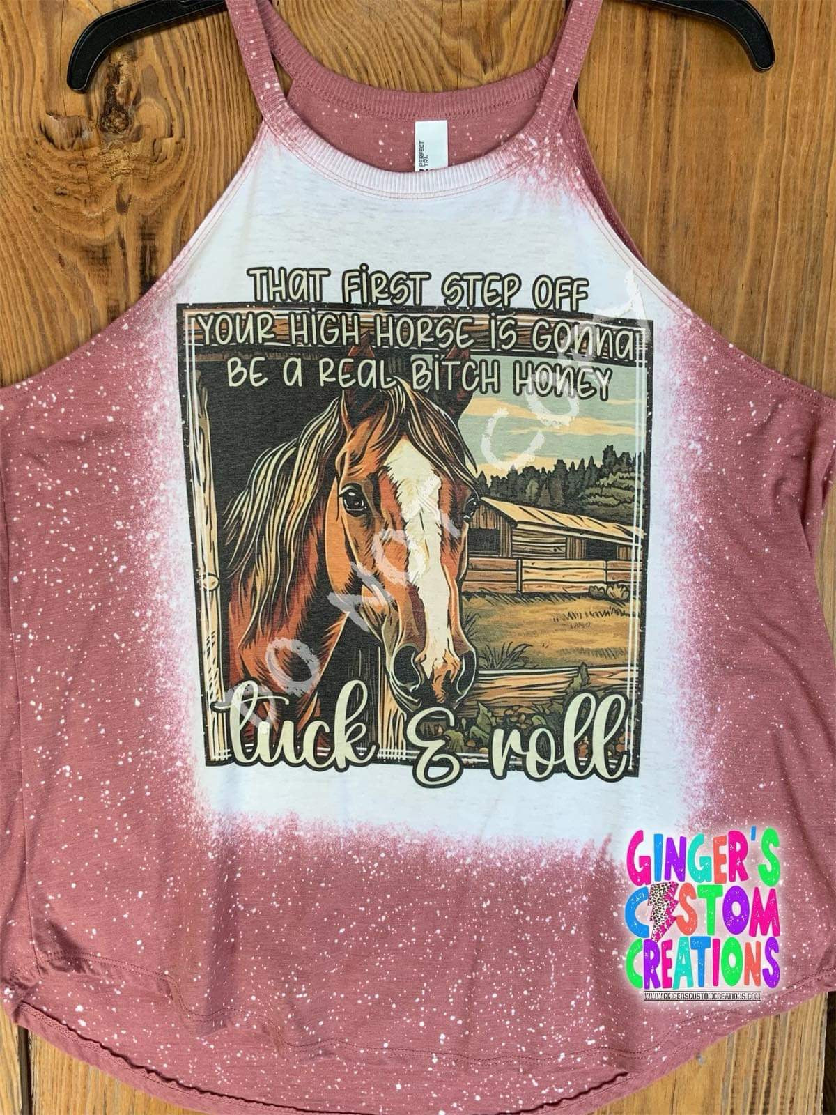 THE FIRST STEP OFF YOUR HIGH HORSE - PINK ROCKER TANK TOP