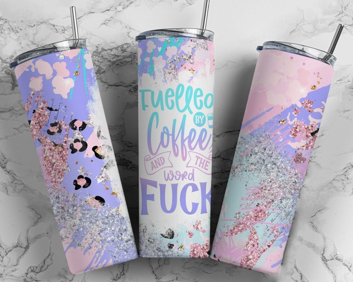 FUELDED BY COFFEE AND THE WORD F*CK  20 OZ OR 30 OZ SKINNY Tumbler - not custom