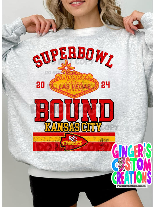 BOUND for K C Super Bowl LVIII 2024 - *tee, long sleeve or crewneck * - ASH GREY