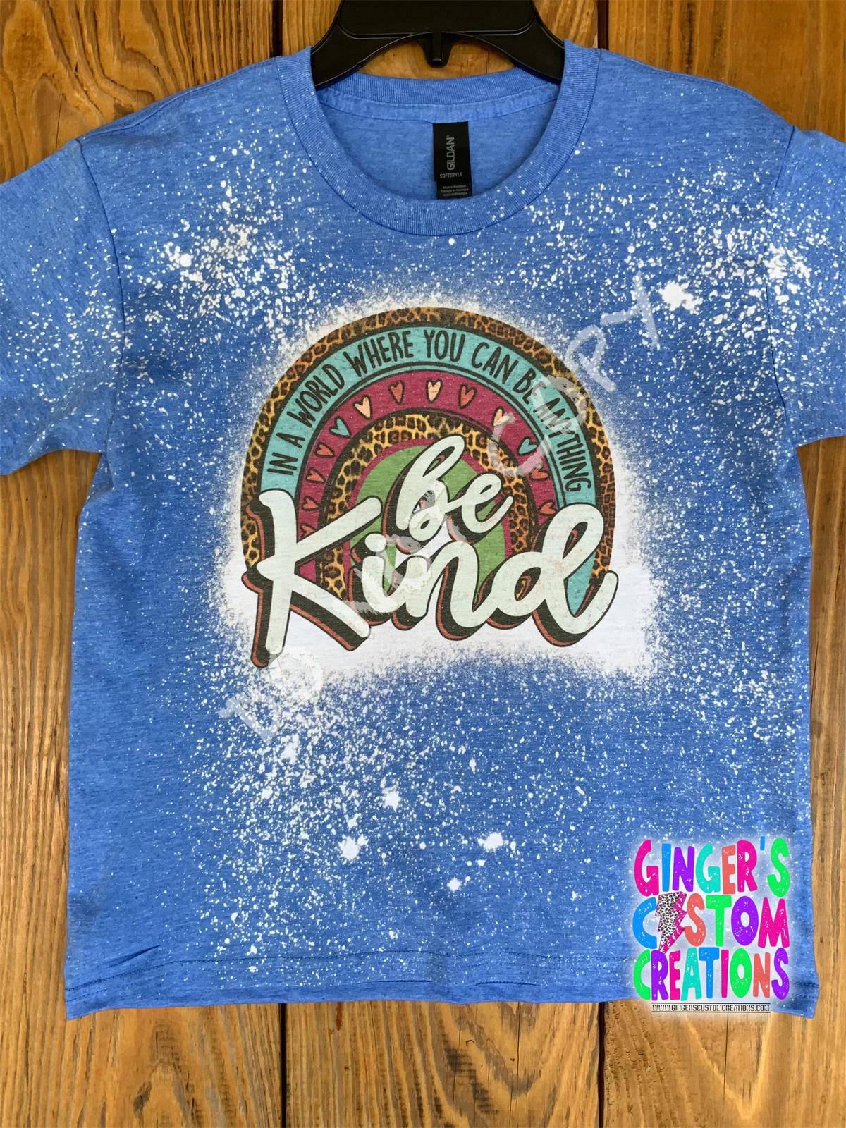 IN A WORLD WHERE YOU CAN BE ANYTHING BE KIND RAINBOW - BLEACHED TSHIRT