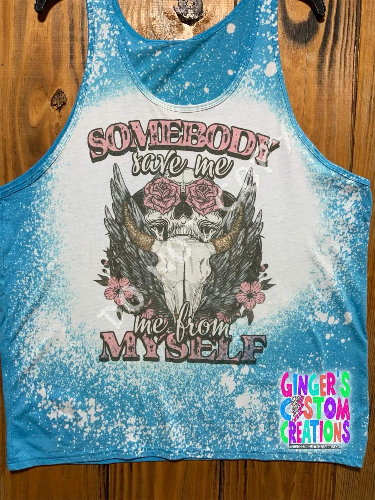 Somebody save me from myself blue BLEACHED TANK TOP