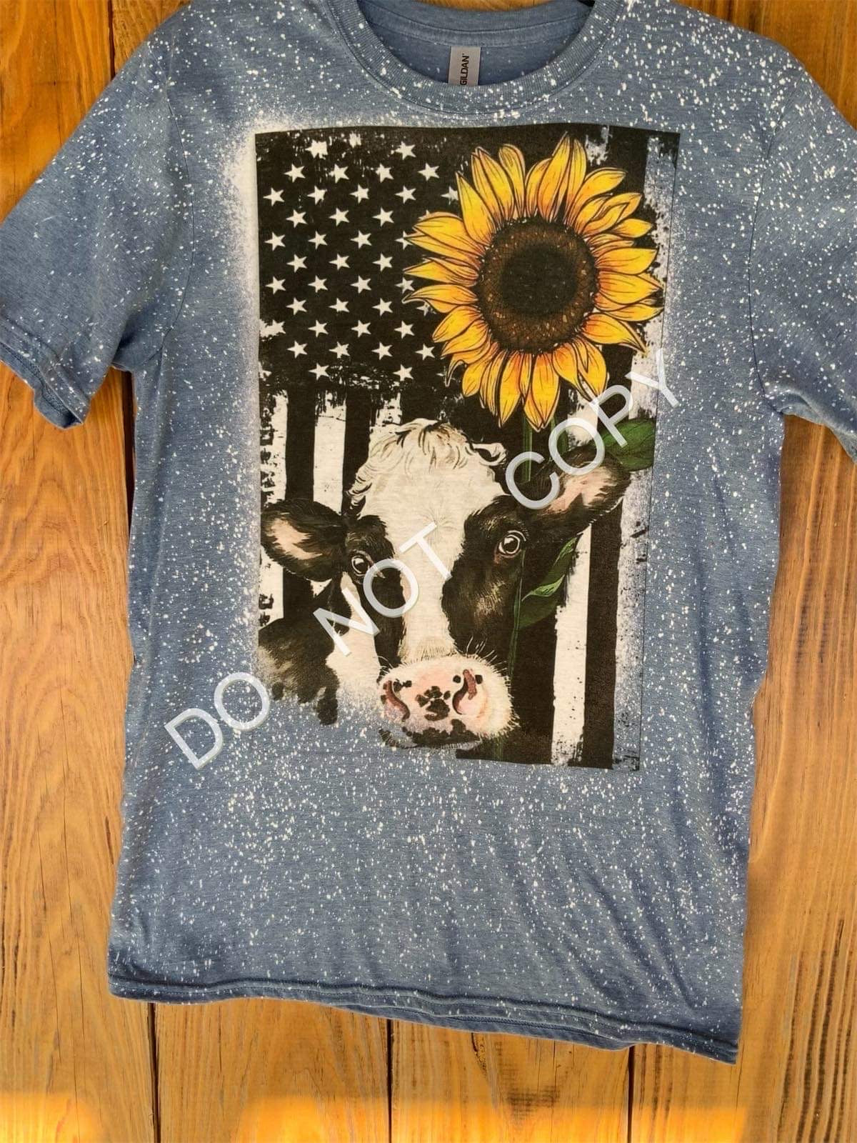 Cow + flag + sunflower - BLEACHED TSHIRT